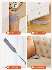 1pc Duster With Extension Pole And Bendable Ultra-Fine Fiber Head, Washable, Suitable For Home Cleaning, Floor Cleaning