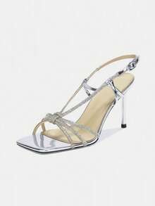 Women's New Open Toe Sandals, Strap Buckle Leopard Print High Heels, Sexy 10CM Super High Heel Sandals, Spring/Summer - Silver - View 1