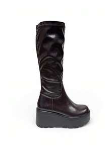 TULIPANO Women's High Boots With High Platform For Winter And Autumn High Quality Slim-Fit Boots With Thick Soles Punk Style With Round Toe, Women's High Boots In Autumn And Winter In New Design, Slim-Fitting With Thick Soles And Increasing Punk Style With High Quality Round Toe - 咖啡棕 - 查看 6