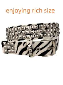 Zebra, Leopard Print Belt, Gothic Punk Rivet & Bead Decor Waist Belt, Available In Multiple Sizes, Suitable Jeans, Fuzzy Belts Summer, School Fall, Autumn, Halloween - 粉色 - 查看 7