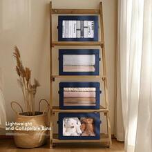 Organizing Bins With Lid - 4 Pack Foldable Clear Window Storage Bins, Large Storage Boxes With Handles, Storage Containers For Clothes, Towel, Blanket, Sheet, Navy Blue - DarkBlue - View 5