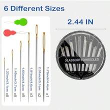 30-Pack Premium Hand Sewing Needles 6 Sizes Assorted Needles With 2 Threaders Embroidery Needles For Handsewing Large Eye Sewing Needle Kit For Art And Craft Projects Sewing Sharp Needles - 黑色 30 根針 - 查看 2