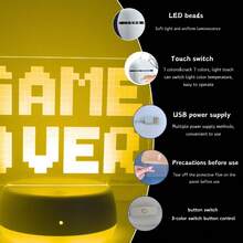 1 chiếc đèn ngủ để bàn có chữ "GAME OVER", dùng nguồn USB, trang trí bàn làm việc hiện đại, thích hợp làm quà sinh nhật/Giáng sinh cho game thủ, trang trí phòng ngủ hoặc phòng chơi game - phụ kiện phòng chơi game thú vị, đèn dùng nguồn USB. - Chữ in hoa - Xem 8