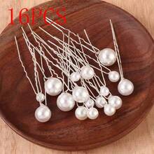 16pcs/Set Bridal Pearl Wave Hair Clips For Women, Bun Extension, Hair Styling Pins - 16 Pieces Of Silver Hairpins - View 1