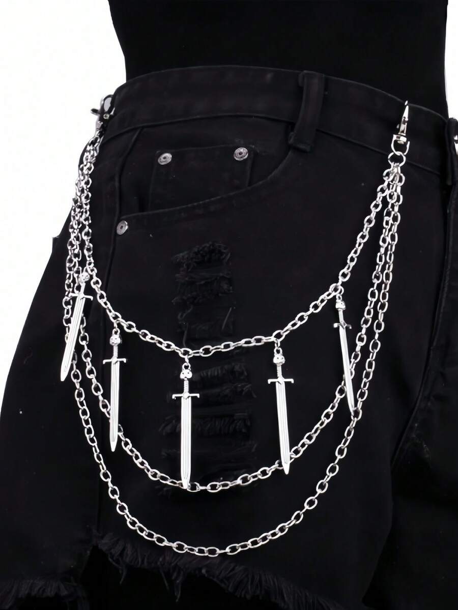 1 chiếc dây xích quần dài kiểu cổ điển, thích hợp phối cùng quần jeans, quần tây, dây xích kim loại nhiều lớp, phù hợp với phong cách đường phố, dự tiệc và hip-hop. - Nhiều màu - Xem 1