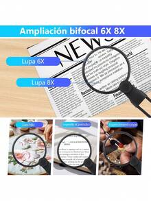 6X 8X Lupa Manos Libres para Lectura, Lupa de Mano 3 en 1 de PMMA con 48 Luces LED Ajustables, Lupas Cuello de Cisne Flexible para Lectura para Leer, Coser y Bordar Trabajo de Cerca, Mayores,38258982 - Tipo de Enchufe A Japonés (100V) - Ver 2