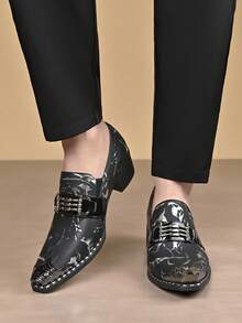 QRLQRL 1双男士尖头金属扣装饰PU皮鞋面橡胶鞋底休闲鞋，适合休闲场合 - 黑色 - 查看 4