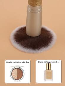 2-In-1 Powder Blush Brush Set - 1pc Dual-Ended Face Brush For Powder, Blush, And Blending, Soft Synthetic Bristles With Luxurious Glitter Handle - Olive Green - View 3