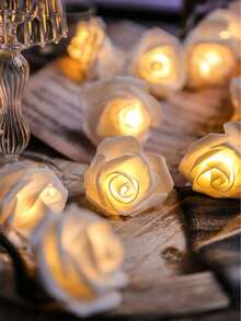 1pc 1.5/3/6m LED Rose Flower String Light With Warm White Light, Perfect For Wedding, Proposal, Party, Home, Garden, Outdoor, Camping, Holiday, Christmas, Festival, Princess Bedroom, Valentine's Day Decoration (Battery Not Included),Christmas - Warm White - View 5