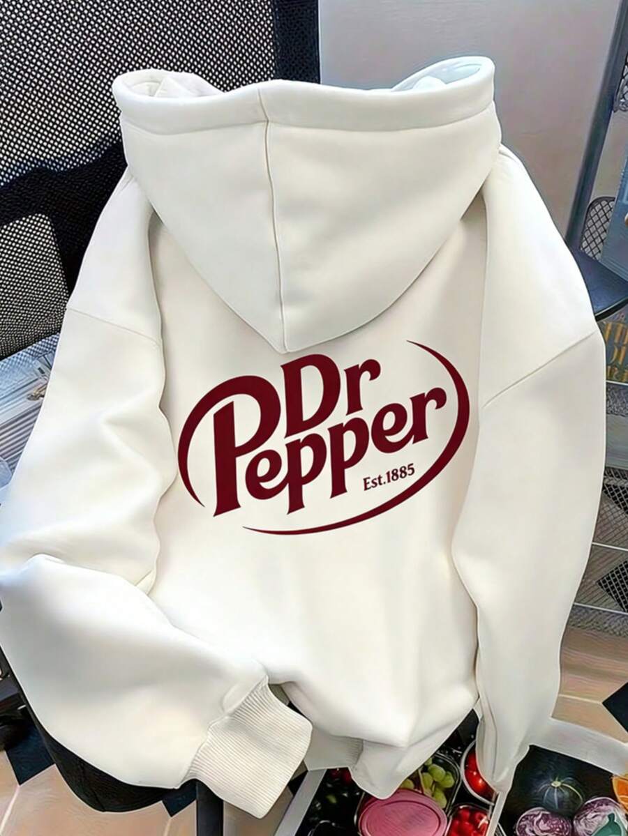 Letter Graphic Cute Women's Oversized Hoodie In Light Grey, Y2K Style Fall/Winter Clothes For Women  Women Winter Clotheshoodie,Christmas Outfit WomenchristmasWomen's Oversized Hoodie - 白色 - 查看 1