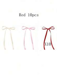 10pcs Elegant Red Fabric Bow Cake Toppers, Suitable For Wedding, Birthday, Bridal Shower, Graduation - Craft, Party Favor, Gift Wrapping, Cake Decorations, Holiday Cake Decor, Decorative Bows - Multicolor - View 10