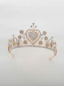 1pc Heart-Shaped Red Gem Studded Crown, Multi-Layer Heart Design, Suitable For Parties, Dates, Princess Style Headpiece