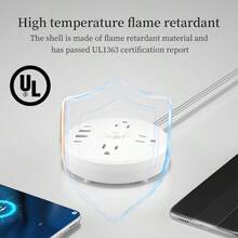 Power Socket With Anti-Surge And Power Switch, Flat Braided Wire Length Of 1.5 Meters, Wall-Mountable, Disk-Shaped Desktop Mobile Power Supply, 7-In-1 Small Power Socket, Including 3 AC Outlets, 2 USB-A Ports And 2 USB-C Ports. - 查看 5