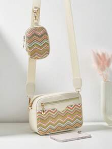 1pc Girls Mini Wave Pattern Embossed Letter Pouch, Phone Wallet Coin Purse - Weaving Color - View 5