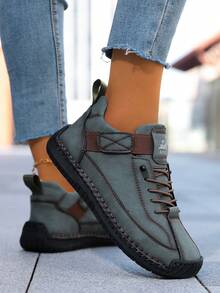 1 Pair Men's Handmade Stitching Animal Print Casual Boots, Faux Leather Patchwork, Suitable For Casual, Office, Gym, Outdoor Hiking, Rubber Anti-Slip Sole - Green - View 8