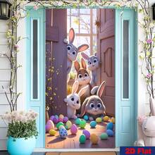 1 bucată, lățime cu mesajul "Paște fericit" și "Bun venit" - pânză pentru banner 2D, perdea de ușă, banner de perete și aranjamente pentru ferestre pentru camera porții și diverse scene din care puteți alege.