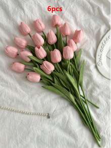 Artificial Tulip Flowers Decor, Home Decoration Accessories, Ins Style For Living Room, Bedroom, Suitable For Home, Wedding, Festival Decoration - Dusty Pink - View 20
