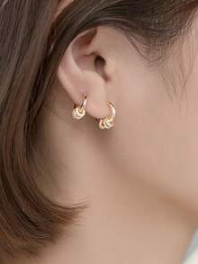 1 Pair Women's Gold Hoop Earrings, Interchangeable Geometric Earrings, Detachable Diamond Waist Chain, 18K Gold Plated, 3 Wearing Styles In 1 Pair - Yellow Gold - View 3