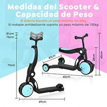 JCH-NOVANGUA Triciclo Transformable 5 en 1 para Niños Multifuncional Scooter y Bici de Tres Ruedas Triciclo Evolutivo 3 Niveles de Altura para Niños de 3 a 5 Años - como en la foto - Ver 4