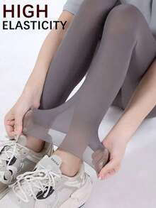 1 Pair Of Ladies' Ultra-Thin Breathable Tights, Cool Sun-Proof Yoga Pants In Summer, And High-Waisted Ice Silk Nine-Point Shark Pants - Multicolor - View 2