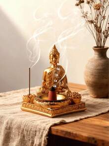 1个金色佛像烛台，禅意装饰，家居客厅装饰，宗教信徒，瑜伽健身摆件，节日装饰 - 彩色 - 查看 2