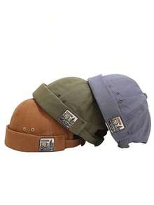 1pc Vintage Dome Hat Men Melon Beanie Cap Solid Color Docker Cap Unisex Adjustable Landlord Hats Women Hop Bonnet D2L3 - 彩色 - 查看 2