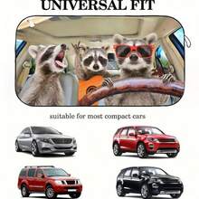 1 pieza Visera de sol de coche con diseño de mapache de moda, accesorio de coche interesante adecuado para chicas bonitas, hecho de fibra de poliéster, protección UV para el interior del coche, fácil de instalar, se adapta a varios modelos de coche, tiene función de aislamiento térmico y protección de la privacidad, mantiene tu coche fresco, plegable para un almacenamiento fácil - Mapache de moda - Ver 4