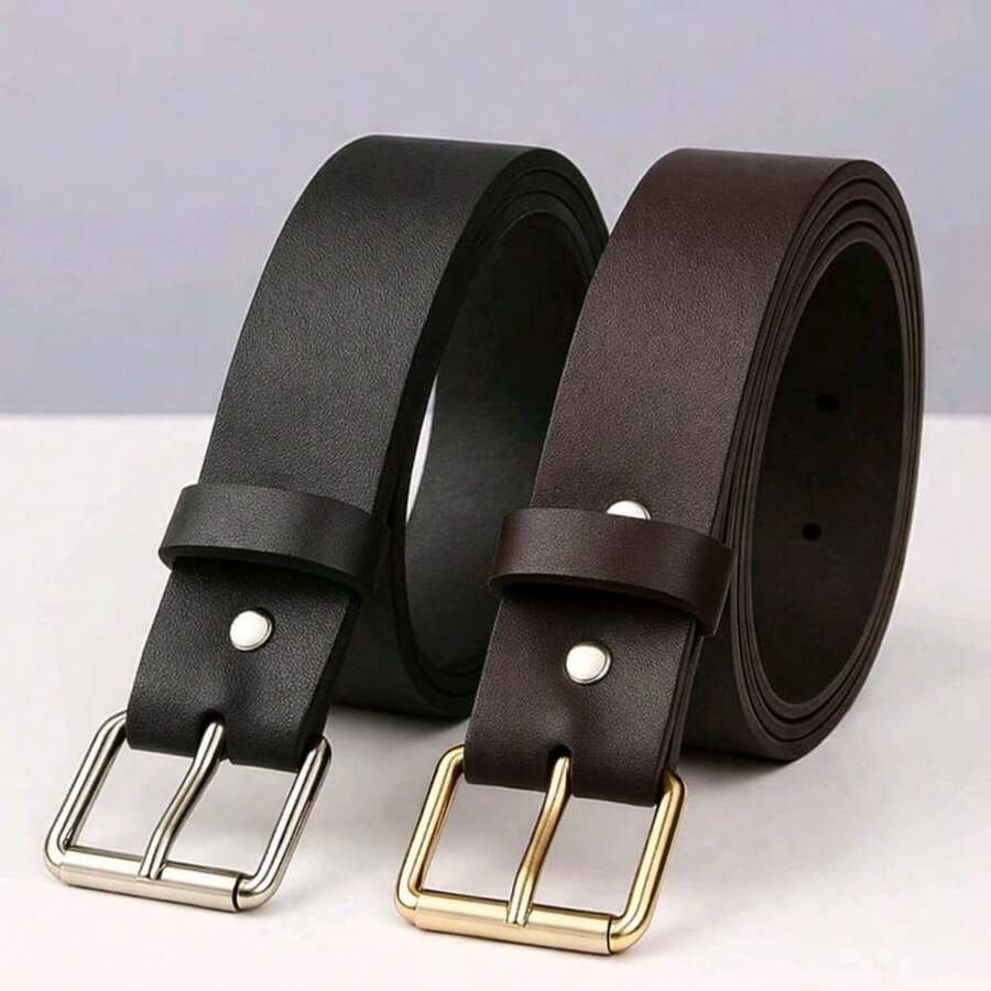 Set Of 2 Women's Belts With Silver Buckle, Casual Style. - đen, nâu - Xem 1