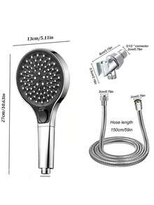 三件套淋浴喷头：加压圆形淋浴喷头，配 59 英寸不锈钢软管和支架，银色淋浴喷头套装 - 銀色 - 查看 4
