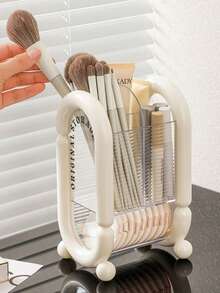 1 pieza Soporte minimalista de 2 niveles para brochas de maquillaje, organizador de escritorio para brochas y lápices, soporte multifuncional para cepillos de dientes para el baño, adecuado para la decoración del hogar, la sala de estar, el dormitorio y el baño, un gran regalo para mujeres y la decoración de la sala de maquillaje - Multicolor - Ver 2