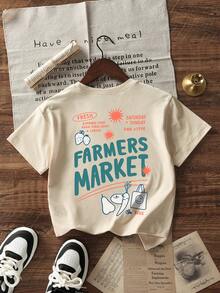 Girls & Teens Casual Printed Round Neck Short Sleeve T-Shirt, Summer Top - Apricot - View 4