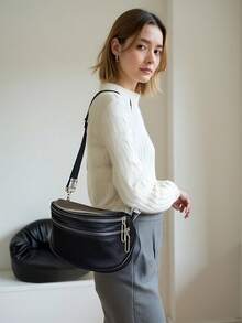 2026新款个性化韩版宽肩带单肩包，时尚简约大容量斜挎包，女士款 - 黑色 - 查看 7