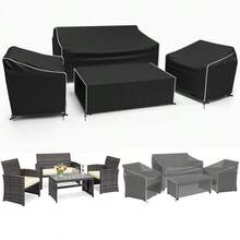Funda Impermeable para Muebles de Exterior, 4 Piezas Fundas para Muebles de Patio para Loveseat de Patio, Silla y Mesa de Centro, Uso Rudo 600D, Negro - Costurasnegrasyblanc - Ver 1
