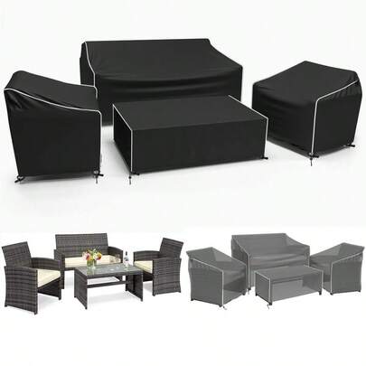 Funda Impermeable para Muebles de Exterior, 4 Piezas Fundas para Muebles de Patio para Loveseat de Patio, Silla y Mesa de Centro, Uso Rudo 600D, Negro