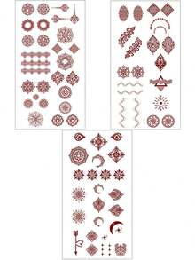 3 hojas de pegatinas de tatuaje de henna marrón, tatuajes temporales de henna, tatuajes de mandala impermeables para manos, para maquillaje de mujeres, bodas, novias, festivales, vacaciones, atuendos, favores y accesorios musulmanes - Marrón - Ver 4