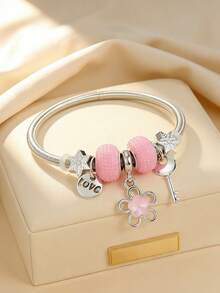 1pc Cute Red Cherry Charm Bracelet, Heart Girl Bracelet, Heart Shaped Key Bracelet, Snowflake Bracelet, Punk Music Festival Bracelet,Valentine's Day Gift - Multicolor - View 4