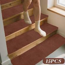 15PCS Extra Long Plush Stair Treads, 7.8x29.5 Inch, 3-Layer Soft Carpet Runner With Laboratory-Tested Strong Grip Backing, Non-Slip Indoor Stair Mats For Wooden & Tile Stairs, Washable Home Safety Upgrade For Families, Easy Trim To Fit, Pet-Friendly & Durable - màu nâu - Xem 3