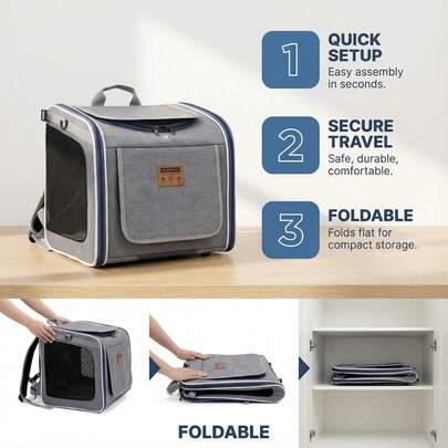 1pc Pet Backpack Suitable For Small Cats, Small Dogs And Large Cats/Dogs - Expandable Internal Space, Upgraded Pet Carrier With Multiple Carrying Modes. Pet Supplies, Waterproof Breathable Mesh Pet Cage, Padded And Reinforced Pet Travel Crate, 4-In-1 Handheld/Shoulder/Backpack/Car Design Pet Carrier