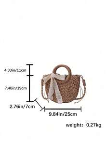 1 chiếc túi tote bằng rơm hình bán nguyệt rỗng thời trang, thích hợp cho kỳ nghỉ biển. - Màu Khaki - Xem 2