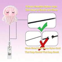 Pink Jellyfish Badge Reel Retractable For Nurses, Doctors, Healthcare Workers, And Nursing Students | Adorable Pediatric Nurse Identity Badge Clip With Alligator Clip And 24-Inch Durable - 水母 - 查看 3