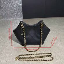 Black Quilted Leather Bag, Women's Diamond Stitched Crossbody Bag, Versatile Daily Large Capacity Gold Chain Strap Shoulder Bag - Negro - Ver 10