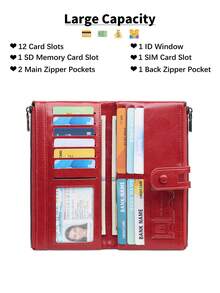 MIYIN Ví nữ dung lượng lớn chống RFID, thiết kế cổ điển với khóa kéo bằng da mềm, nhiều khe đựng thẻ và cửa sổ trong suốt đựng thẻ ID, có thể đựng thẻ tín dụng/CMND/tiền mặt/điện thoại, chi tiết chần bông, kiểu ví cầm tay/túi xách, phù hợp cho cả công sở và thường ngày, ví dài. - Đỏ - Xem 7