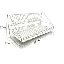 Égouttoir à vaisselle de cuisine à 2 niveaux de 50 cm, blanc, en fil métallique avec égouttoir amovible - Organisateur de plan de travail pour bols et tasses - Blanc - Voir 6
