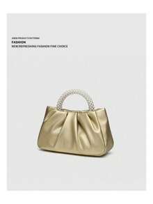Elegante Bolso De Mano En Forma De Nube Con Cadena De Perlas #SD047 - Dorado - Ver 5