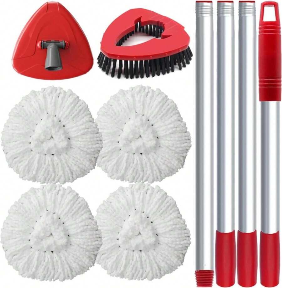 Spin Mop Head Replace Compatible With O Cedar EasyWring 1 Tank, Upgraded Scrub Brush And Base, 4 Microfiber Mop Replacement Head, 1 Handle, Easy To Install Attachments - ColorB - 查看 1