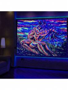 SparkLia Blacklight Lover Tapestry, Colorful Abstract Art Of Love Kiss UV Reactive Neon Tapestries, Woman Glow In The Dark Wall Hanging Home Décor For Bedroom - 51.2" X 59.1" - 1PC - 查看 4