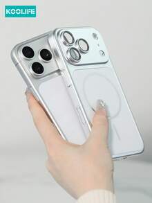 1pc Ultra-Thin Magnetic Frosted PC Phone Case With Large Window, Independent Buttons, Raised Lens Protection, Compatible With IPhone 17/17 Pro/17 Pro Max - Silver - View 4