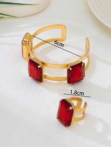 Bộ 2 món trang sức sang trọng, thời trang, thiết kế độc đáo hình vuông bằng kim loại đính đá giả + 1 chiếc nhẫn điều chỉnh được, thanh lịch, thích hợp cho phụ nữ đeo hàng ngày và làm quà tặng. - màu đen - Xem 8