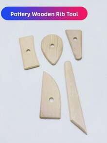 5pcs Ceramic Art Tools Wooden Frame Knife Set, Throwing Ribs, Scraping Blades, Handmade Pottery Tools - Wood Color - View 5
