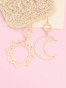 1 Pair Elegant Minimalist Hollow Moon Pendant Earrings For Women, Versatile & Chic, Suitable For Eid Al-Fitr - Gold - View 2
